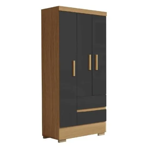 Guarda Roupas Solteiro 3 Portas 2 Gavetas Coimbra Atacama / Grafite Aramóveis