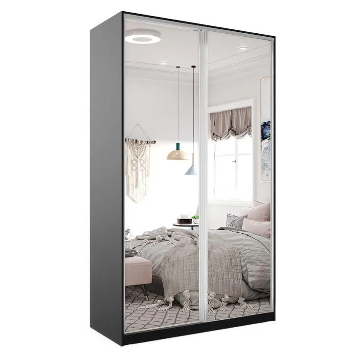 Guarda-Roupa Solteiro com Espelho Zermatt 2 PT 3 GV Preto