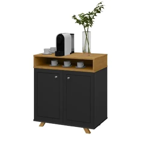 Aparador Buffet Multiuso Cantinho do Café Star 2 Portas Retrô Preto/Nature J&A