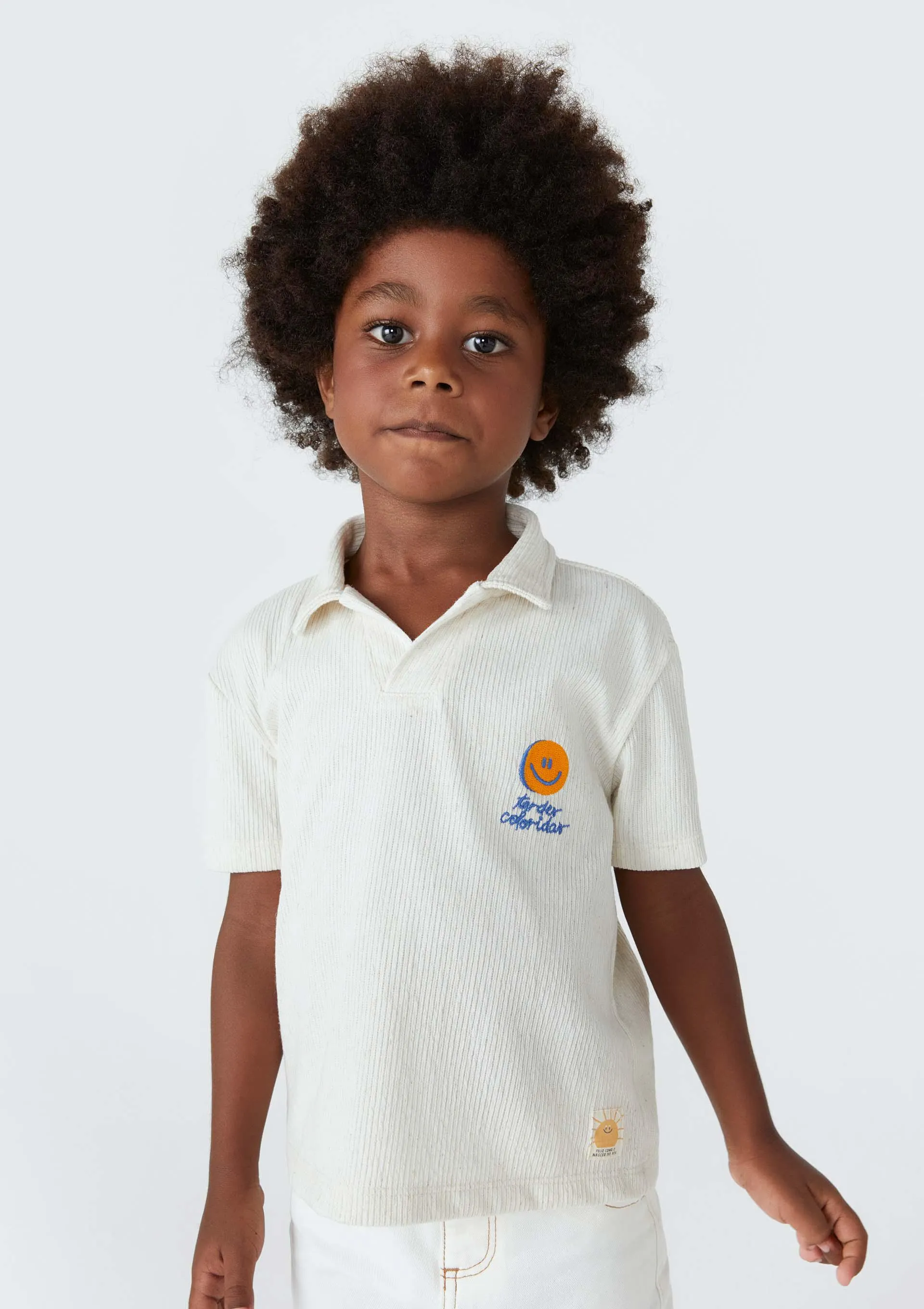 Camiseta Polo Infantil Menino Toddler Com Linho - Off White