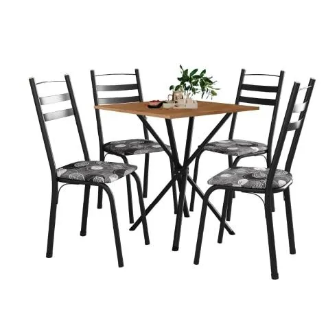 Conjunto de Mesa Paula 0,70m com 4 Cadeiras Preto Artefamol