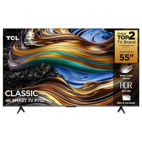 Smart TV 55” Ultra HD 4K TCL 55P755 LED com Google TV, Dolby Vision e Atmos, HDR10+, Wi-Fi, Bluetooth, Google Assistente e Design sem Bordas