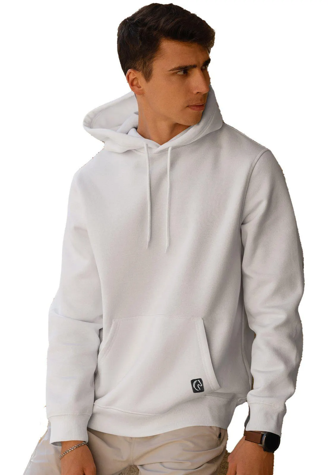 Moletom Masculino Branco W2 Store Canguru Fechado Flanelado Bolso e Capuz Premium