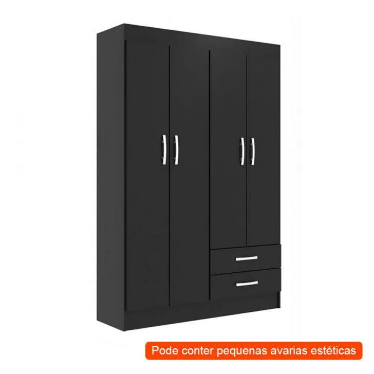 [OUTLET] Guarda-Roupa Solteiro Atalaia 4 PT 2 GV Preto