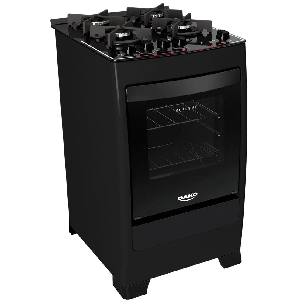 Fogão 4 Bocas de Piso Dako, Acendimento Automático, Preto - Supreme Glass Bivolt
