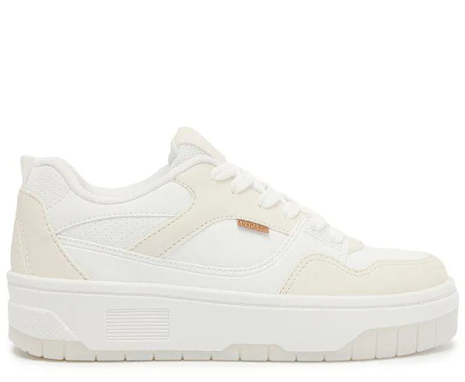 Tênis de Amarrar Estruturado Branco e Nude