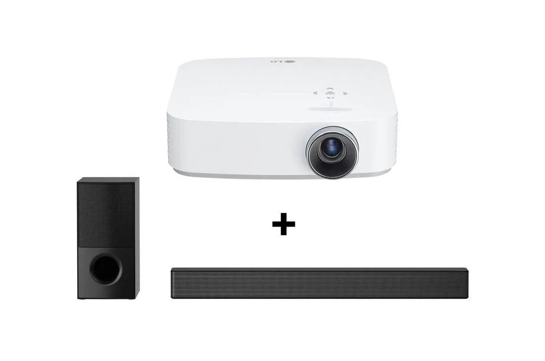 Projetor LG CineBeam Smart TV Full HD - Projeção de até 100'' LED 600 ANSI Lumens 100.000:1 + LG SOUND BAR SNH5 - 600W RMS, BLUETOOTH, DTS VIRTUAL X, BASS BLAST, AI SOUND PRO, 4.1 CANAIS