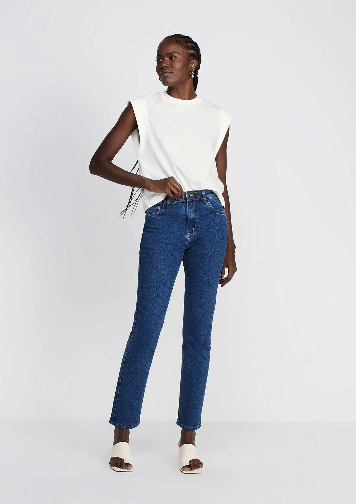 Calça Jeans Reta Cintura Média - Azul