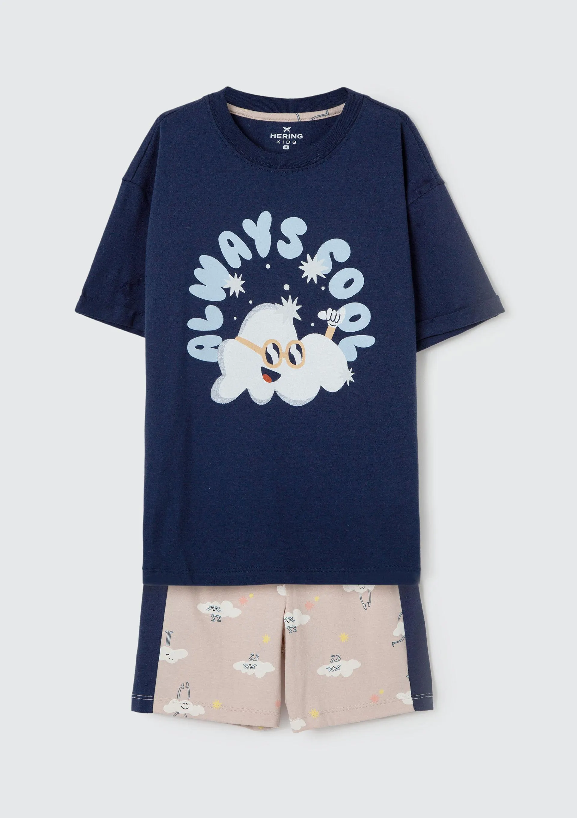 Pijama Infantil Menino Curto Estampado - Azul