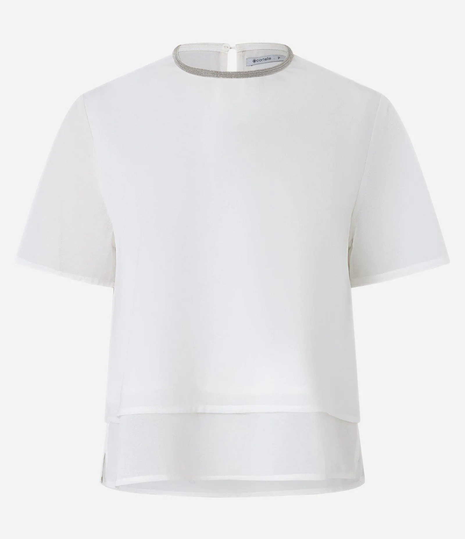 Blusa em Crepe com Brilho na Gola Redonda Branco