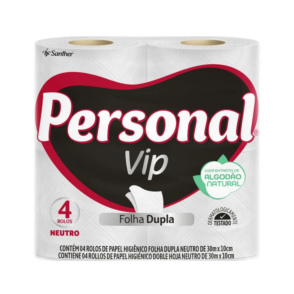 Papel Higiênico Personal Vip Folha Dupla 4 rolos de 30 metros