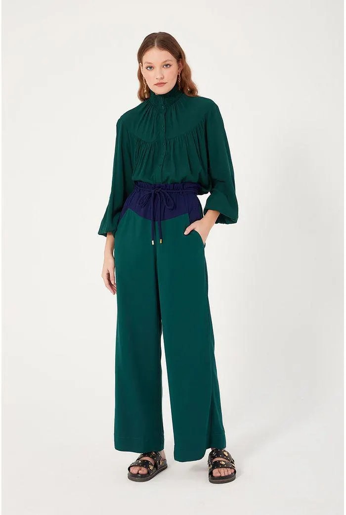 Calça Bicolor Com Cadarço Cintura