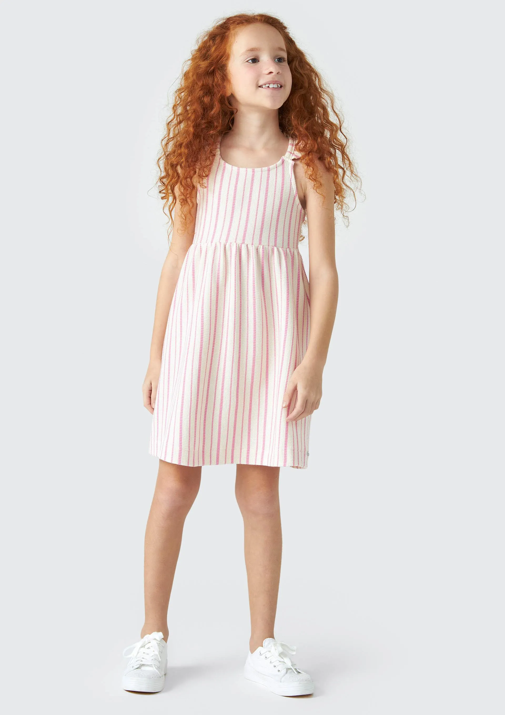 Vestido Regata Básico Infantil Listrado - Rosa