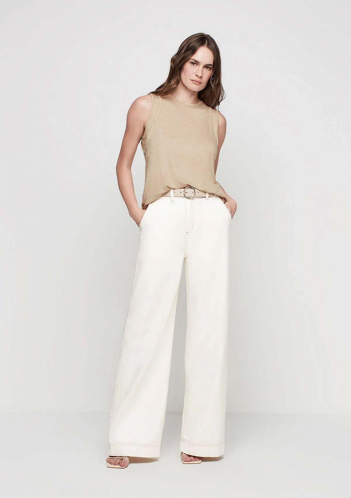 Calça Jeans Pantalona Cintura Média E-co2 Denim - Off White