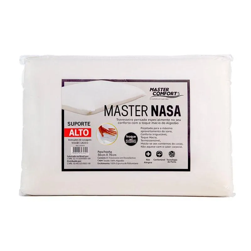 Travesseiro Master Nasa Suporte Alto Visco Elástico 50X70cm - Master Comfort