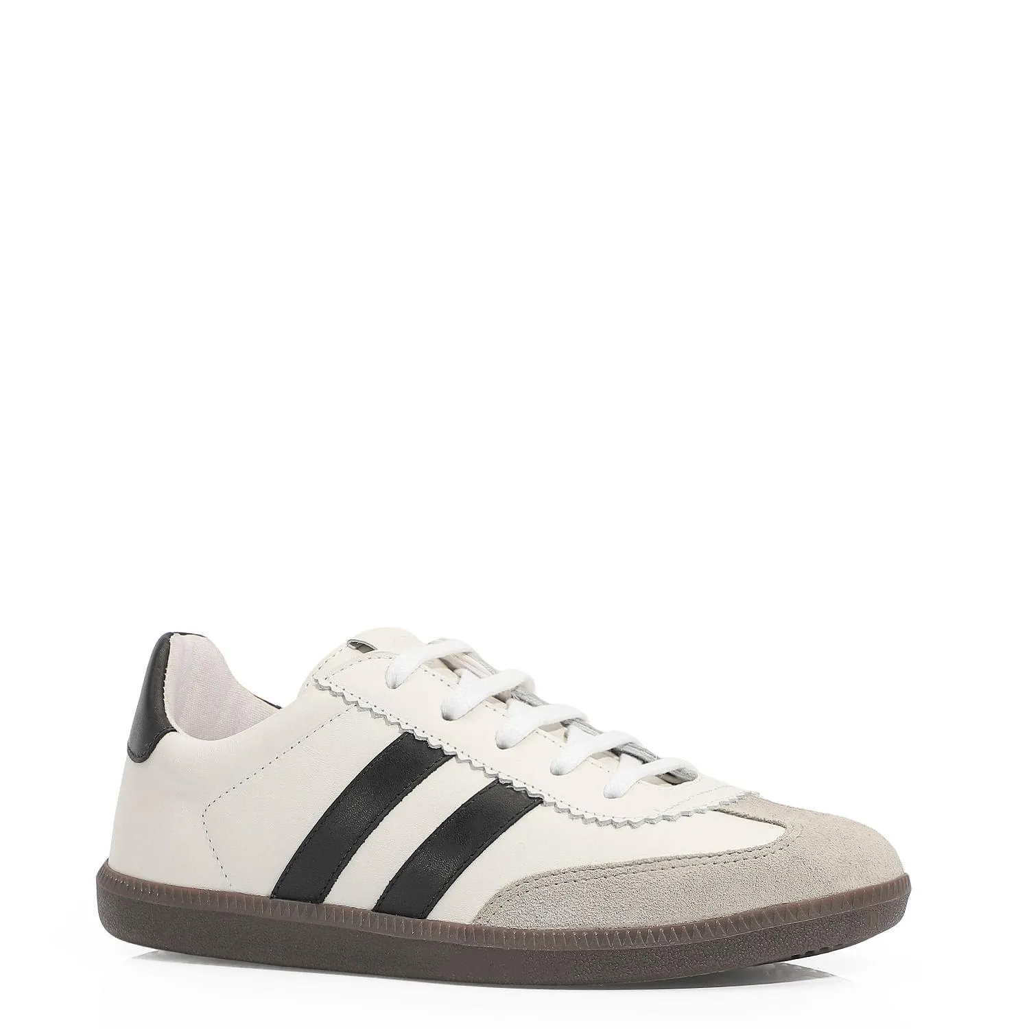 Tênis Couro Branco/Preto/Camurça Cinza