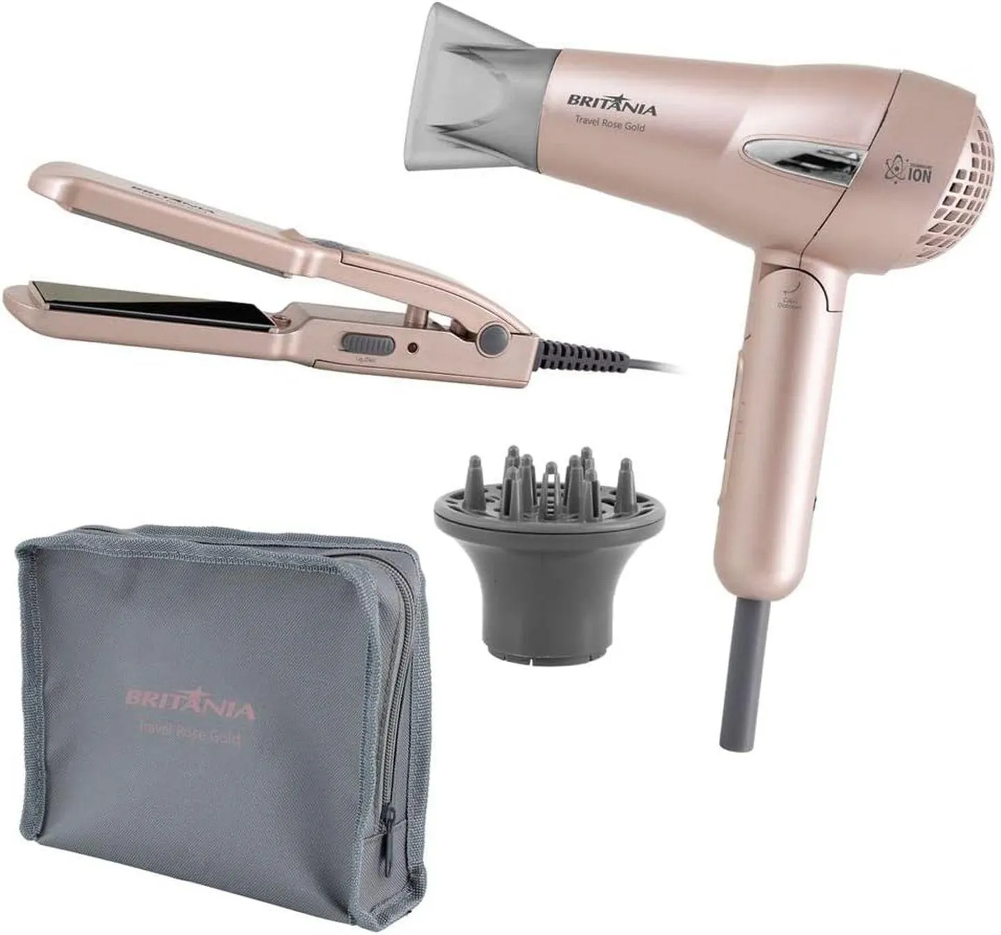 Kit Secador e Chapinha Travel Rose Bivolt - Britânia