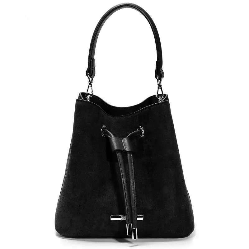 Bolsa Bucket Preta Camurça Média
