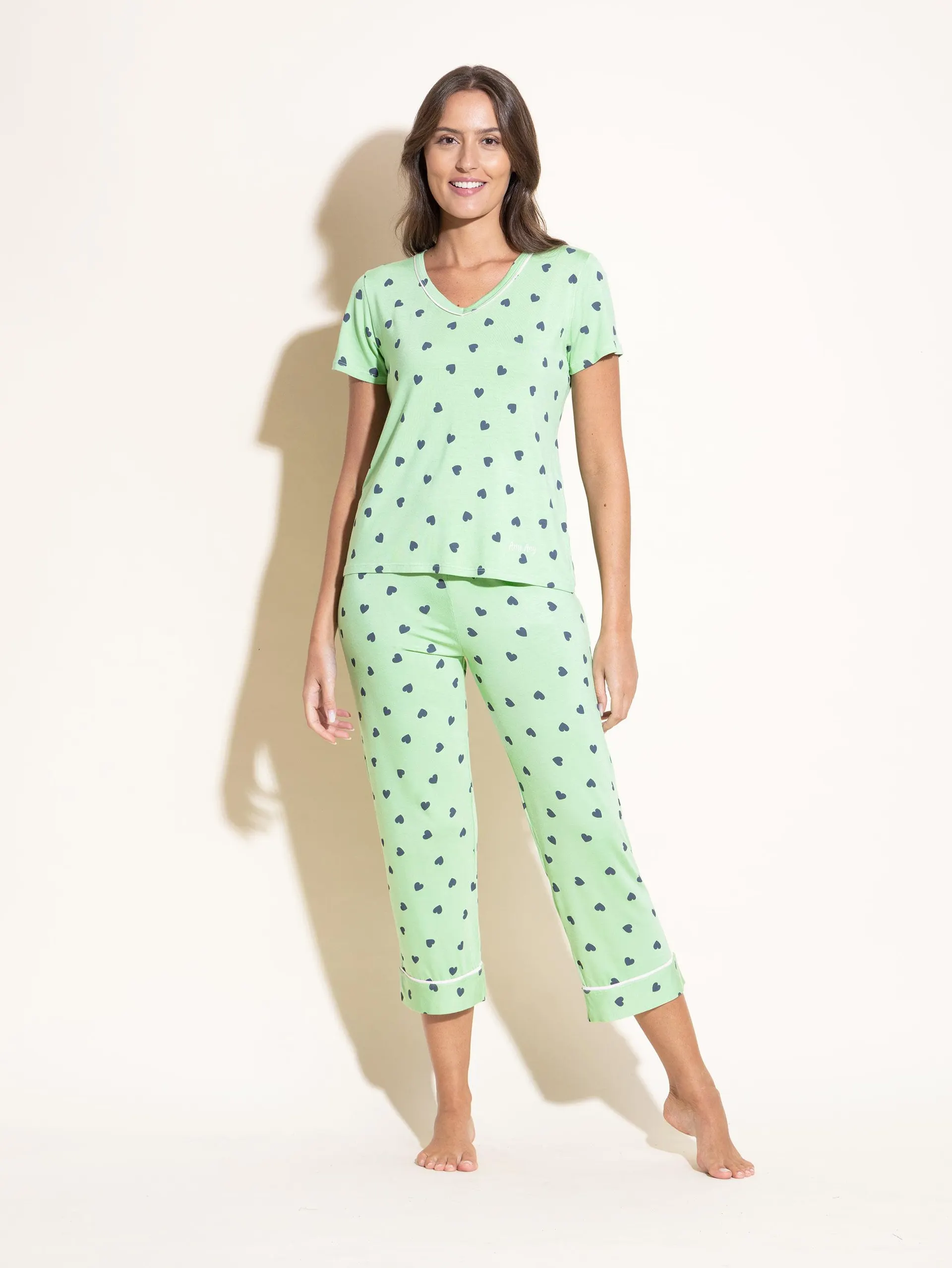 Pijama Feminino Capri Manga Curta Mint