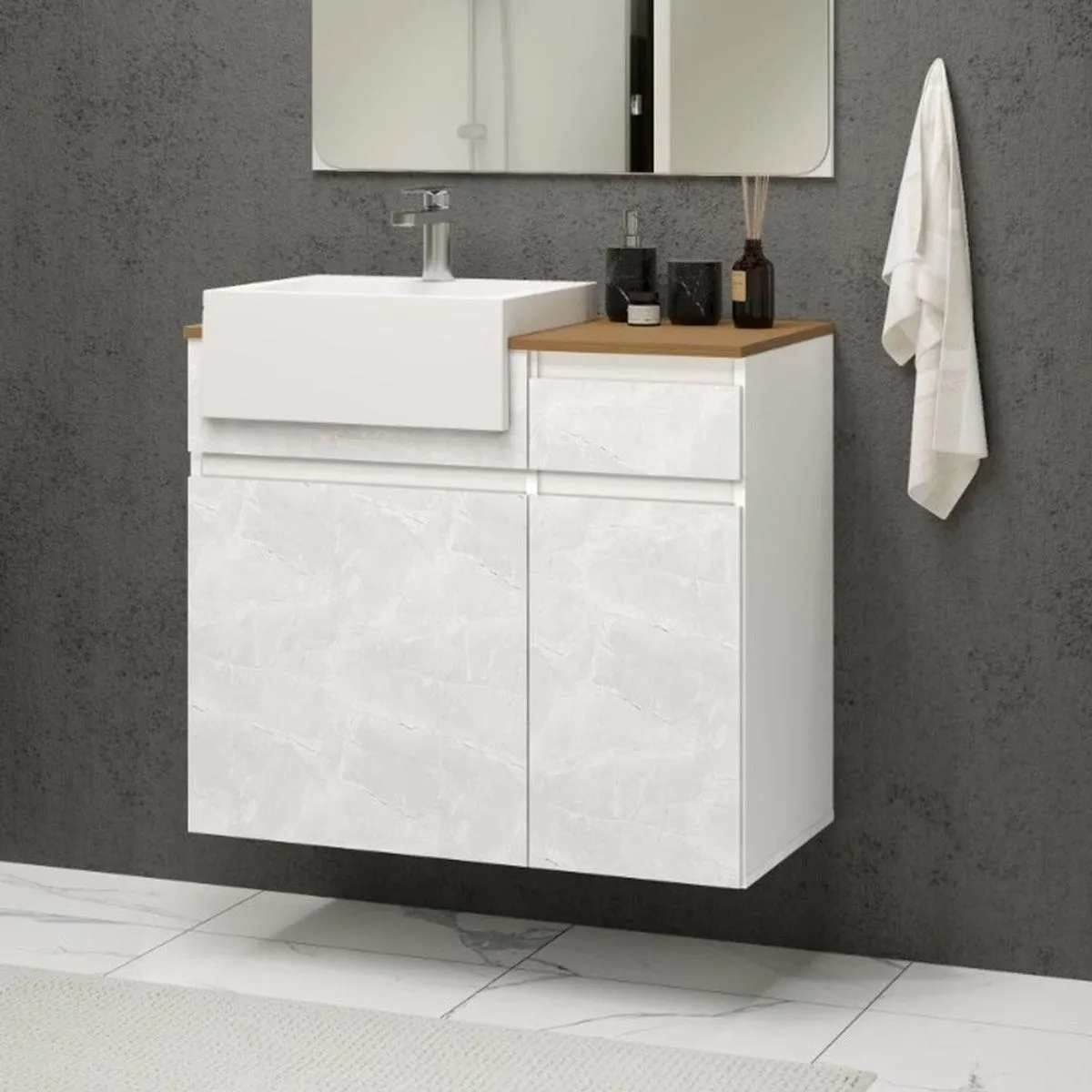 Gabinete Para Banheiro Balcao Cora Branco 80cm Bosi