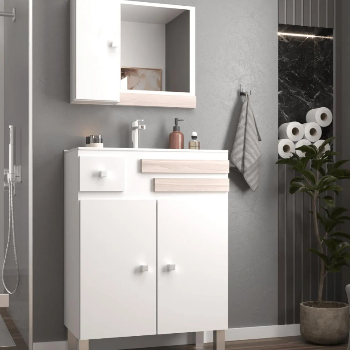 Conjunto para Banheiro Pop Madri 60cm Branco Sbian Sander