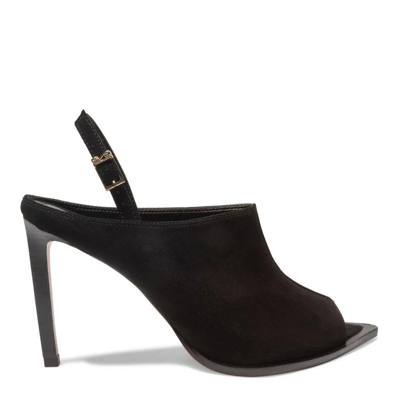 Sapato Peep Toe Preto Couro Salto Fino