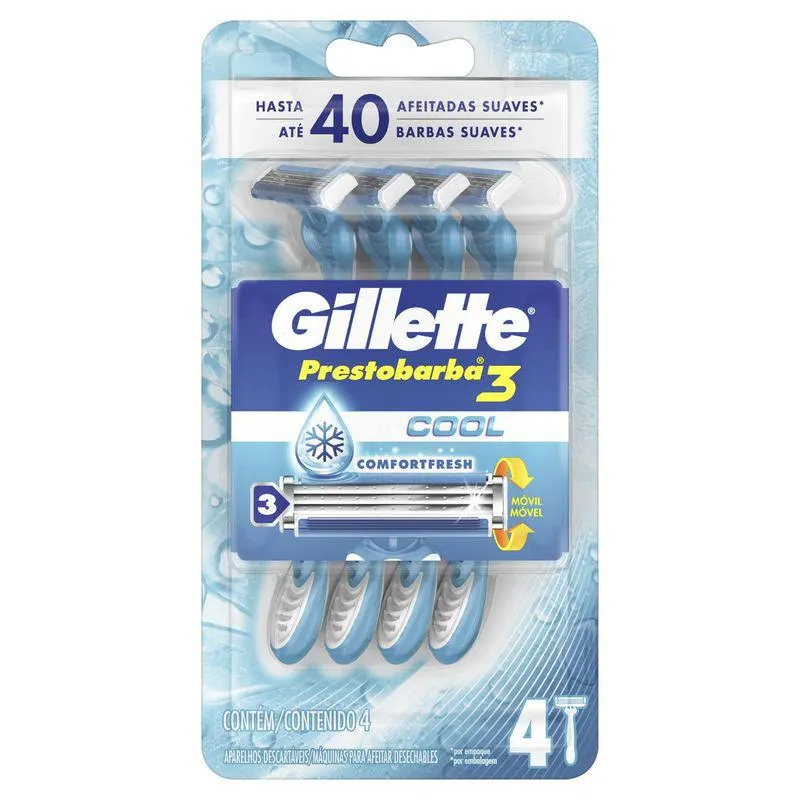 Aparelho De Barbear Descartável Gillette Prestobarba3 Cool Com 4 Unidades