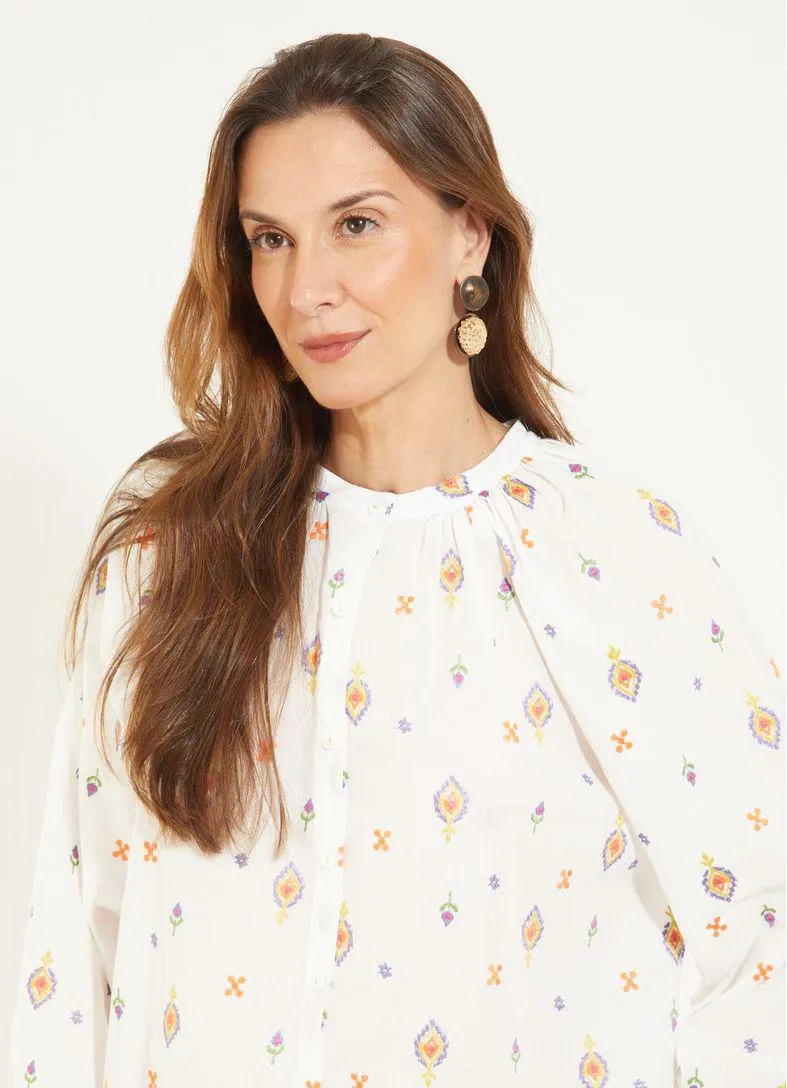 Camisa over bordado etnico branco
