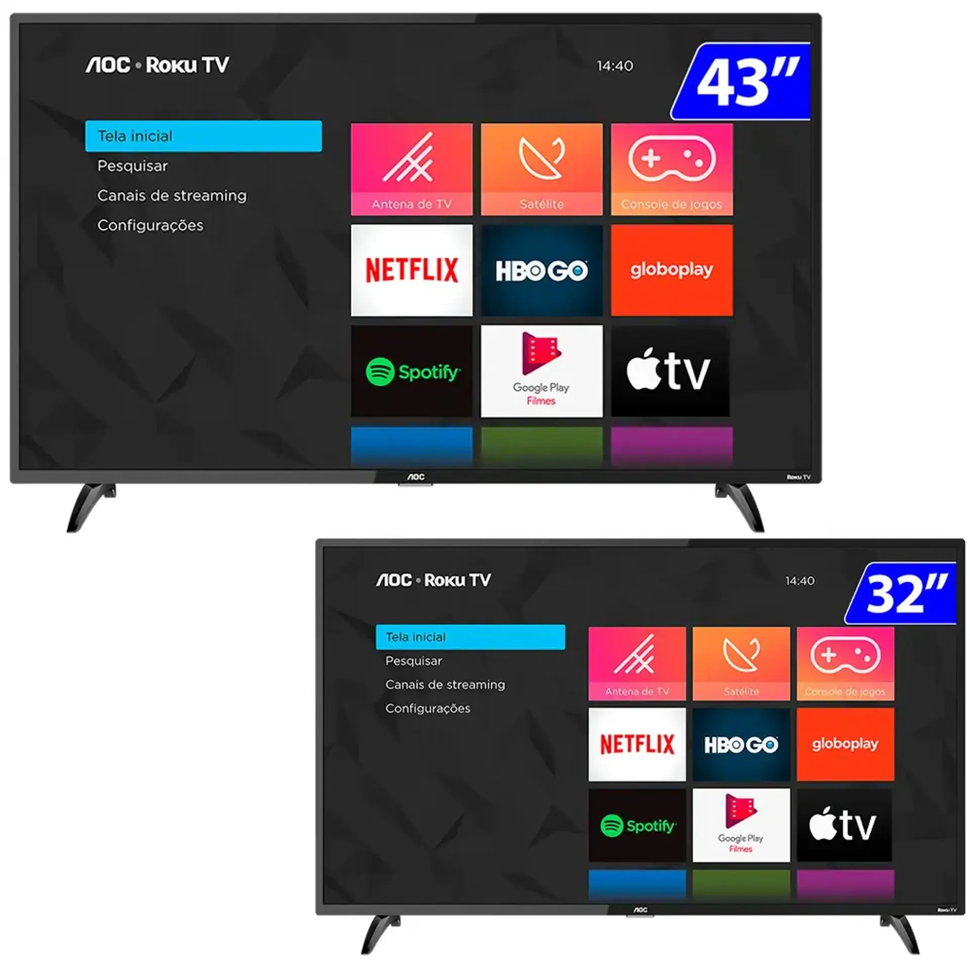 Smart TV LED 43" Full HD AOC + Smart TV LED 32" HD AOC Roku