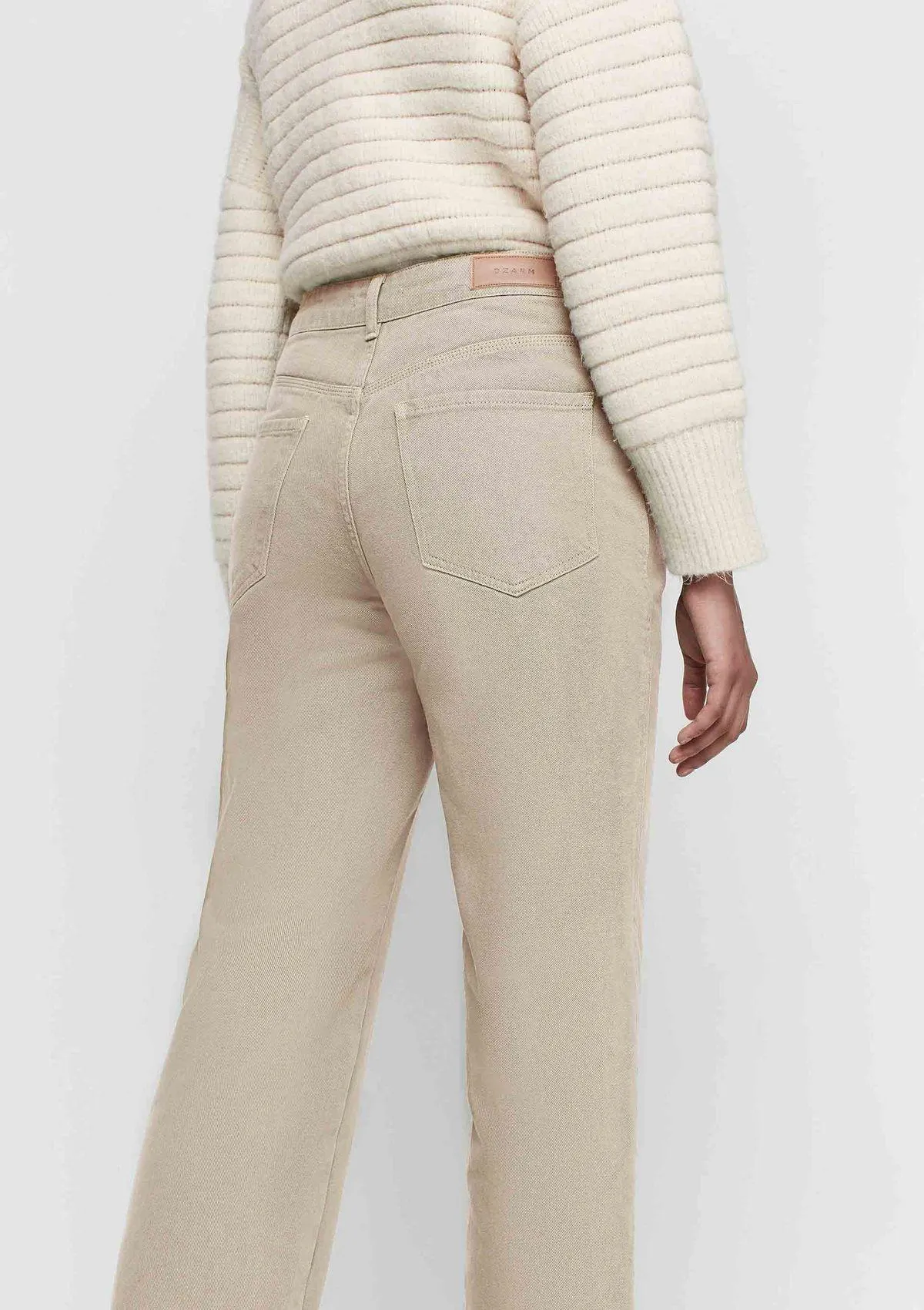 Calça Reta Cintura Alta Em Sarja - Bege
