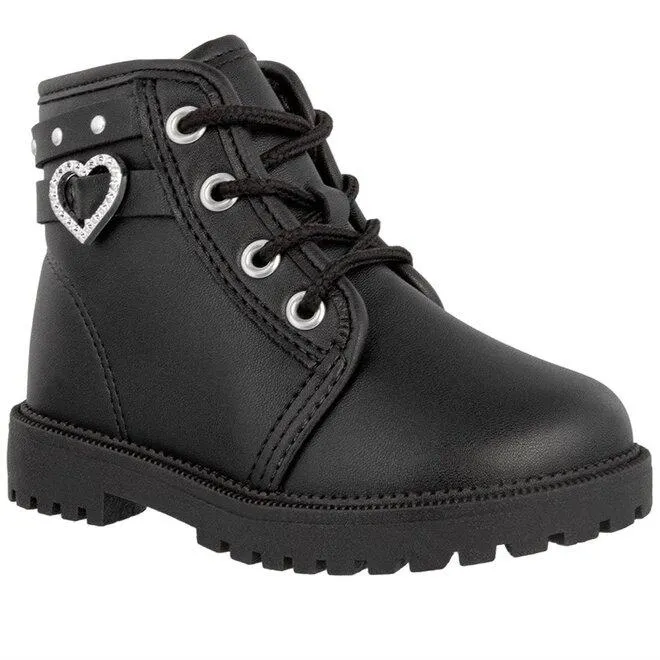Bota Coturno Molekinha Bebê Coração Rebites Preto