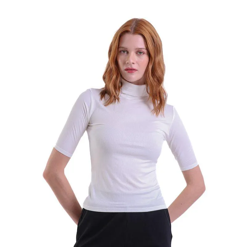 Cropped Manga Curta Gola Alta Trendz Off White