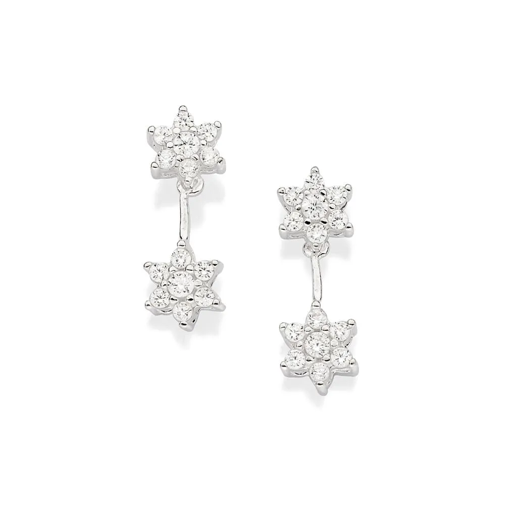 BRINCO FLORES DE PRATA MACIÇA 925 COM ZIRCÔNIAS - TAM.ÚNICO 8202410006