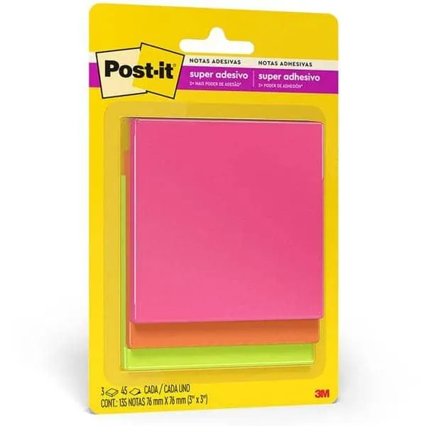 Bloco Adesivo Post-It Cascata - 3 Bloco de 76mm X 76mm - 45 Folhas Cada - PT 3 UN