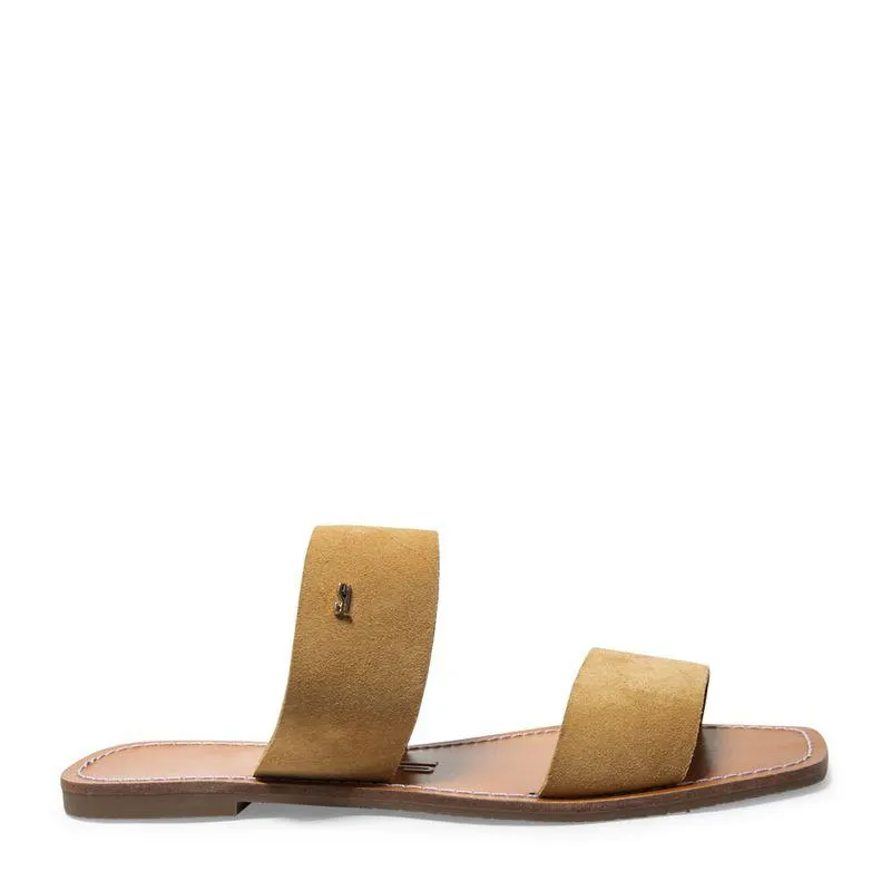 Rasteira Bege Couro Bico Quadrado