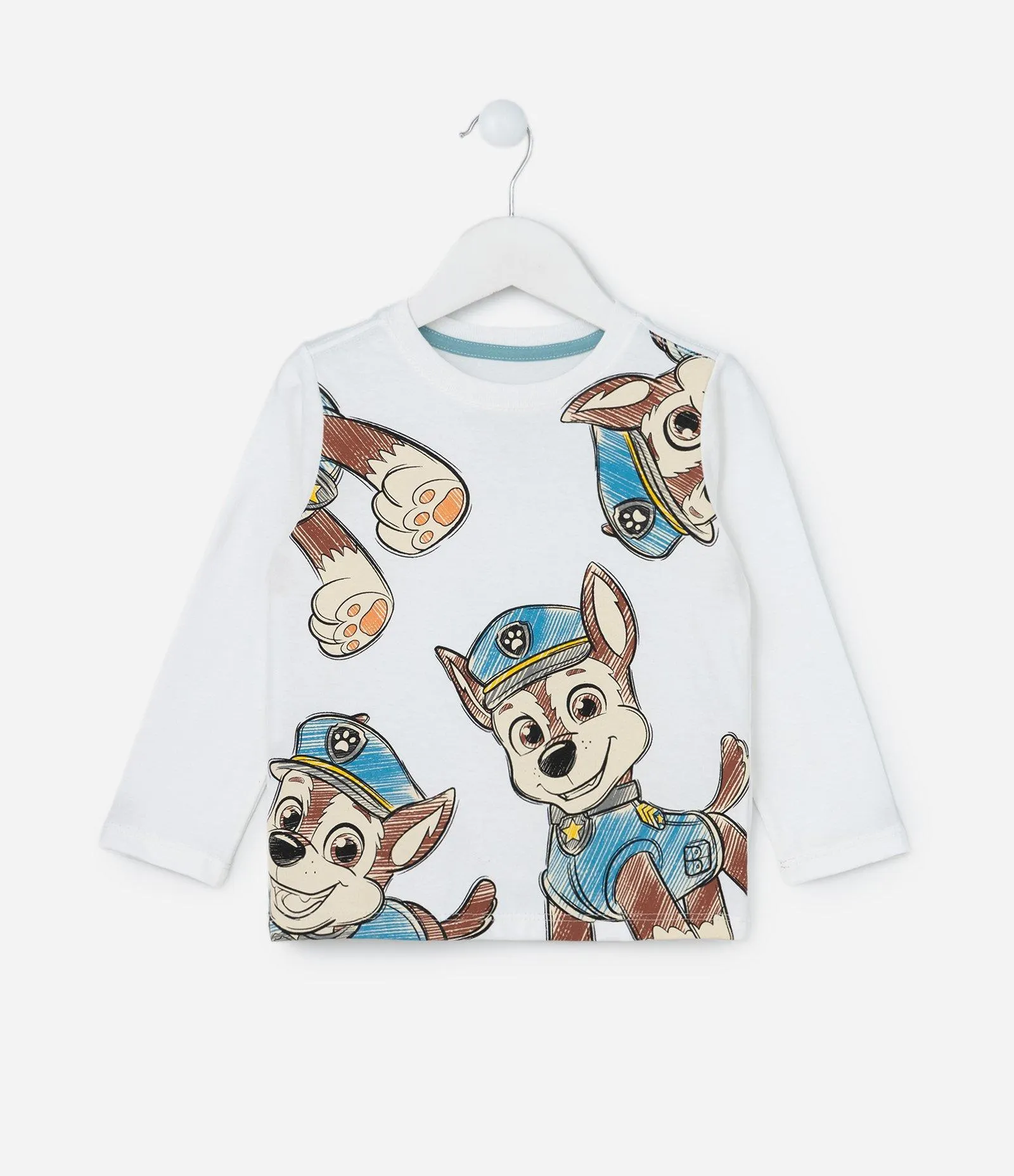 Camiseta Infantil Manga Longa com Estampa do Chase - Tam 1 a 5 anos Branco