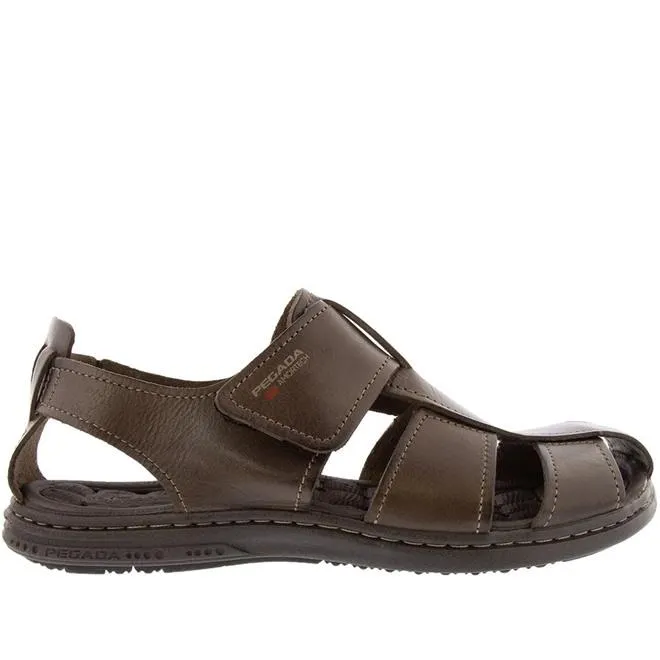 Sandália Pegada Anilina Pespontos Couro Marrom