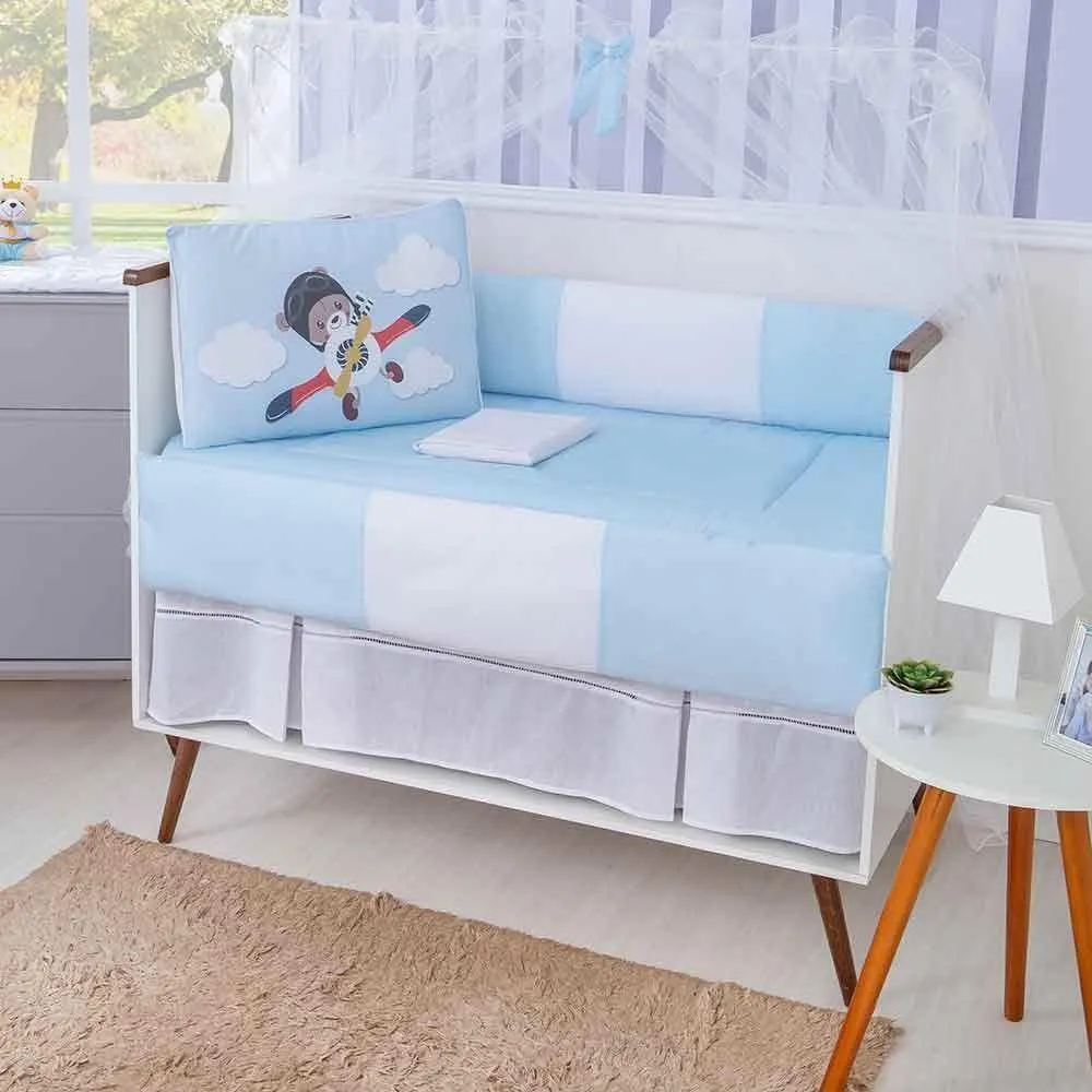 Kit Berço New Basic Yoyo Baby 9 Peças - Ursinho Aviador