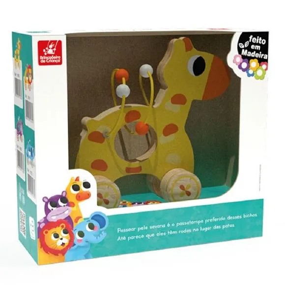 brinquedo interativo wood e toys montanha com rodinha de madeira girafa amarela brincadeira de crian