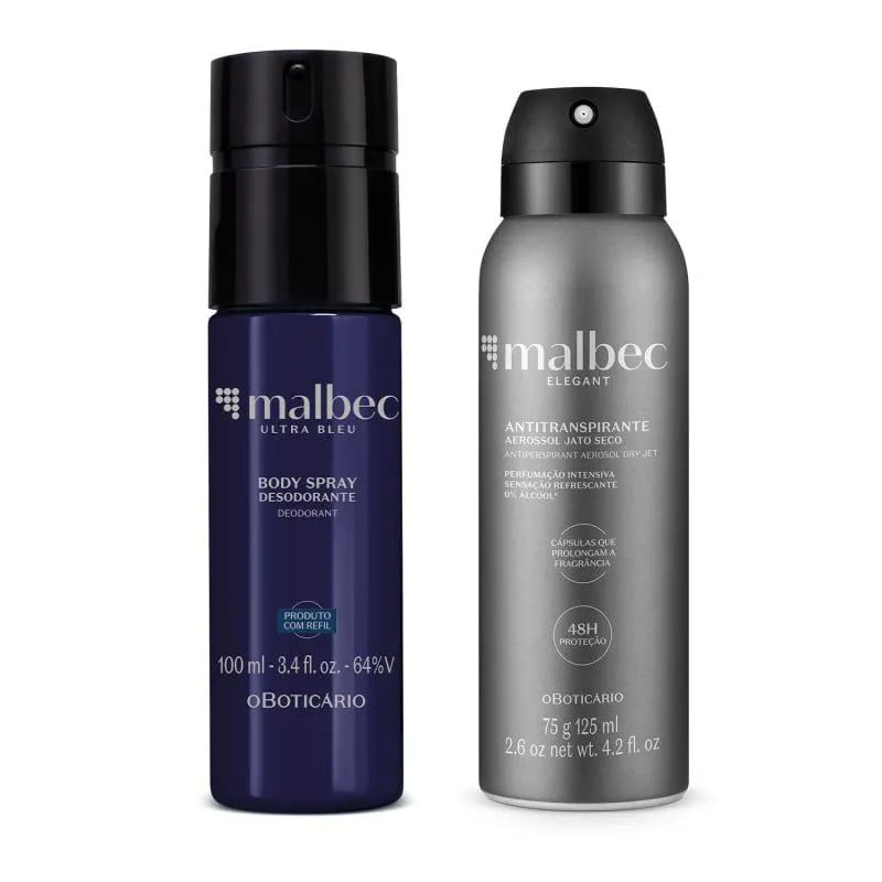 Combo Presente Natal Body Spray Malbec Ultra Bleu 100ml + Desodorante Antitranspirante Malbec Elegant 75g/125ml