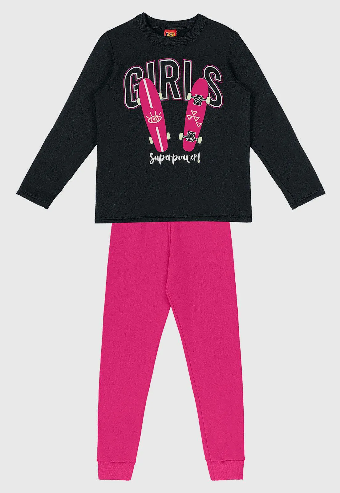 Conjunto 2pçs Manga Longa Infantil Kyly Girls Preto