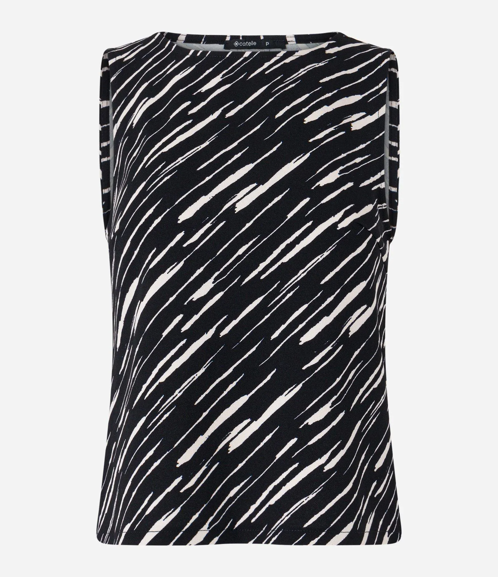 Blusa Sem Manga em Crepe com Estampa Abstrata em Foil Preto