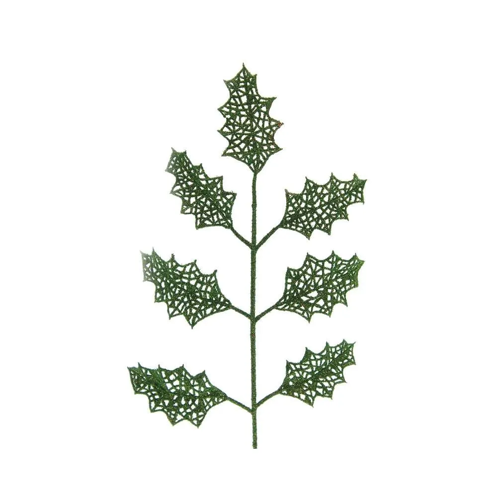 Haste Folhas Vazadas Grillo com Glitter Verde com 6 unidades