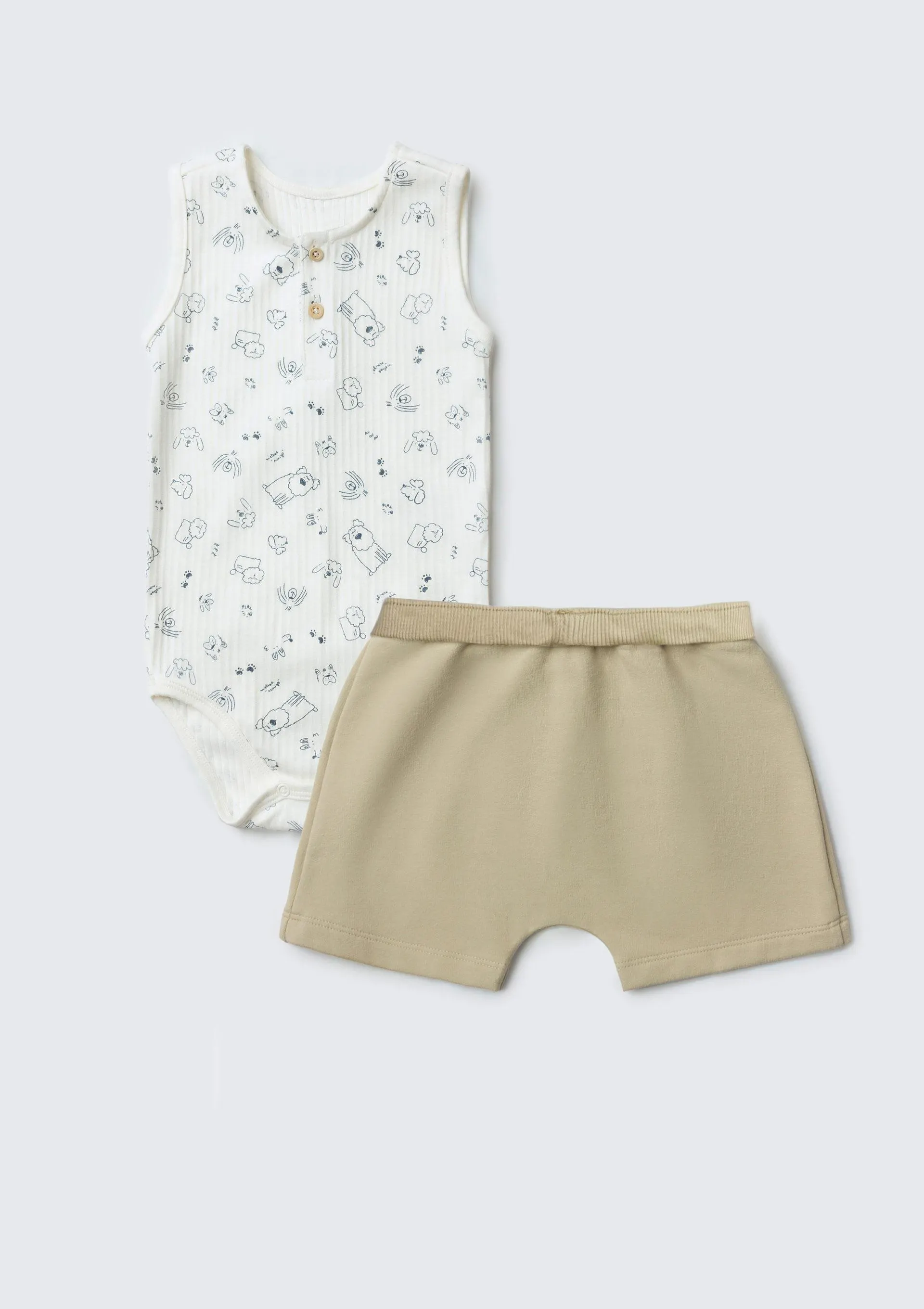 Conjunto Bebê Menino Body Com Shorts Estampado - Bege