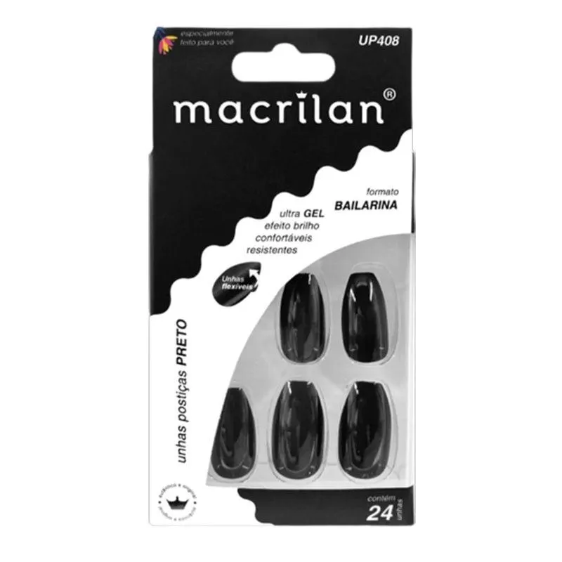 Unhas Postiças Bairlarina Plástico Preto - Macrilan