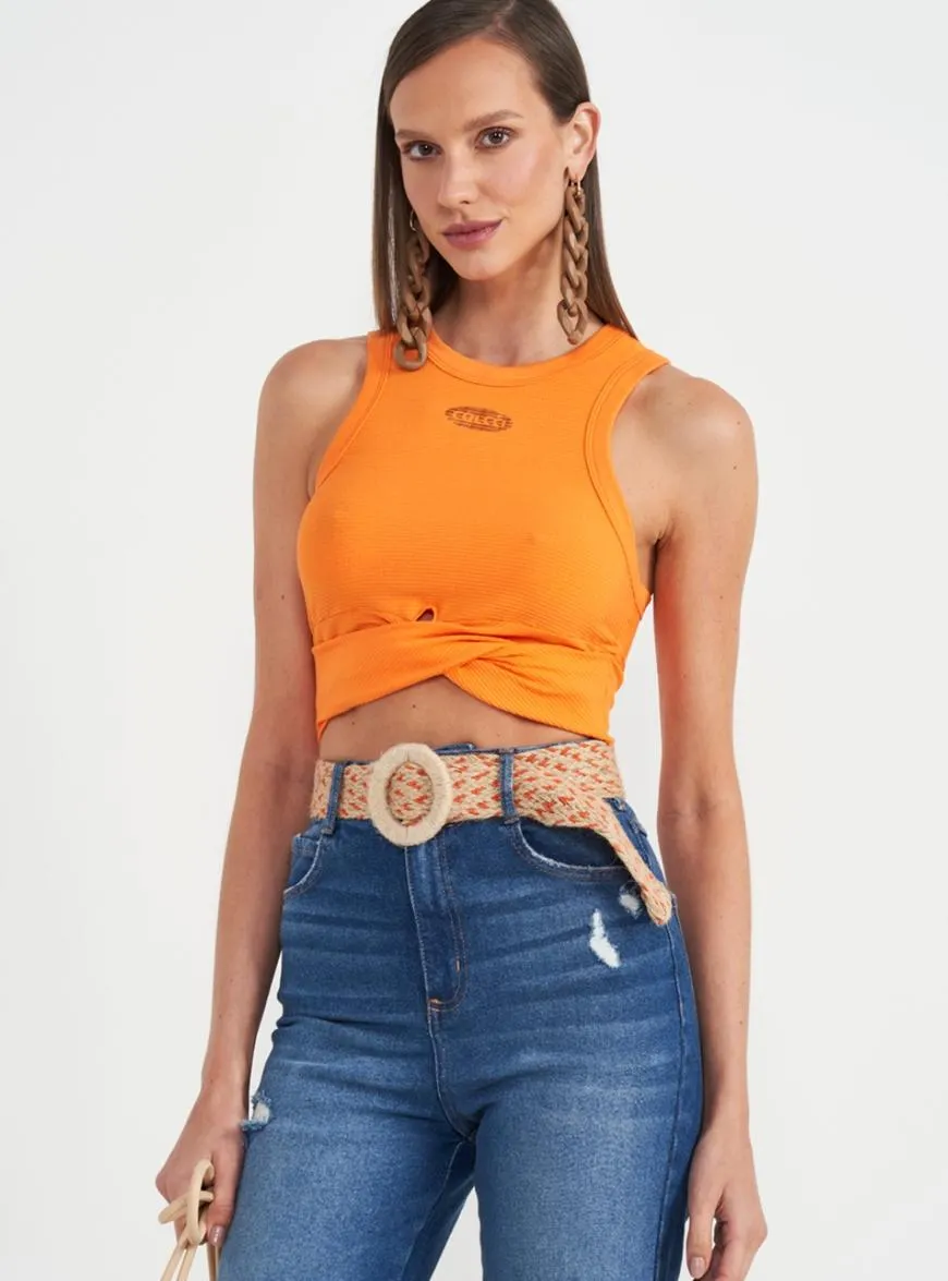 Blusa Canelada Com Detalhe Transpassado