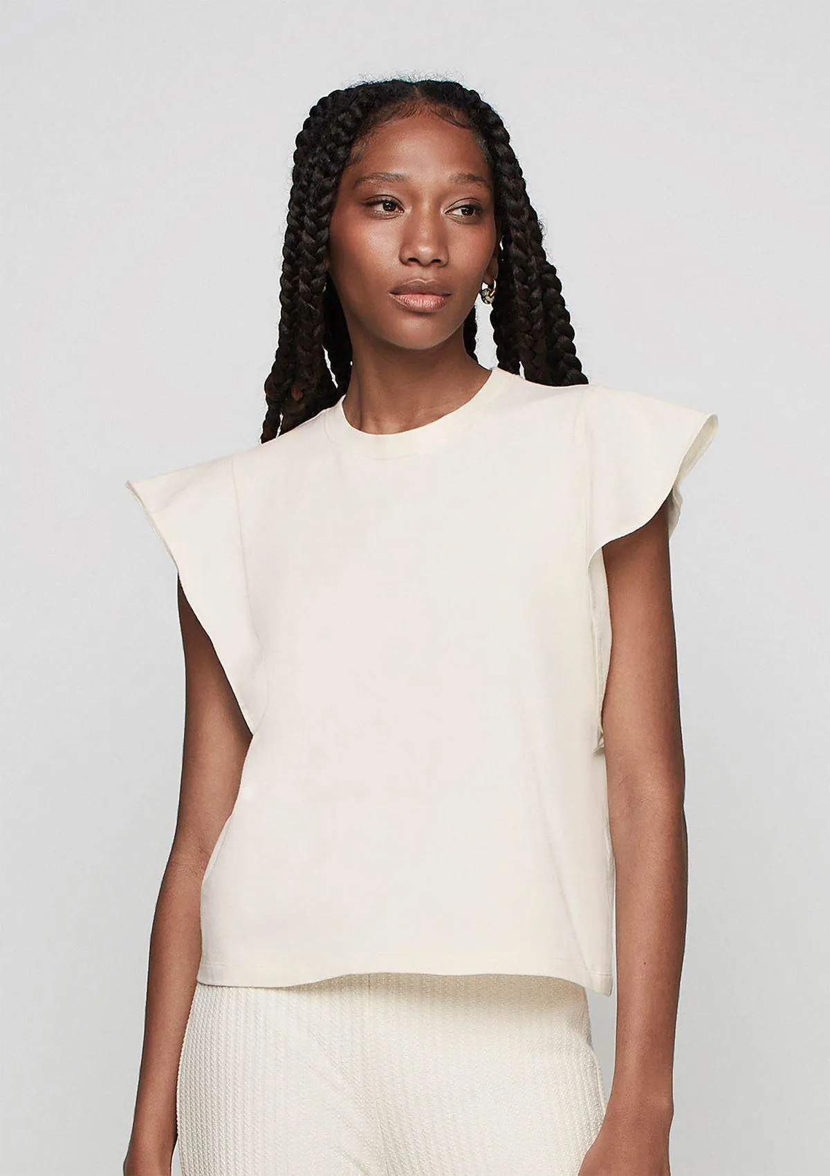 Blusa Decote Redondo Com Babados - Bege