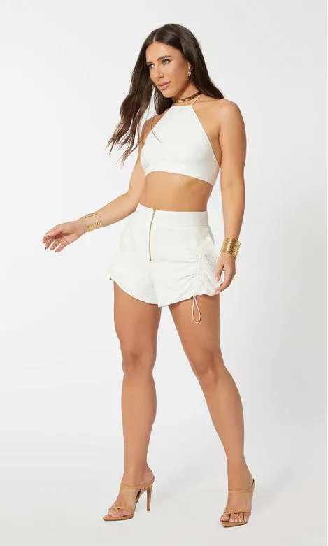 Short Balonê Zíper Frente Franzido - Off