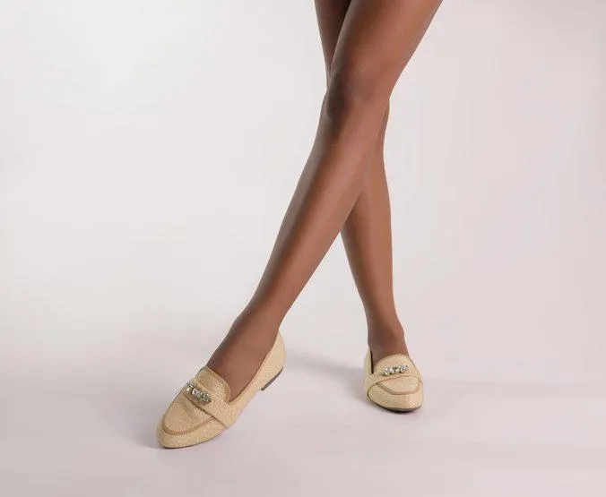 Mocassim Palha Nude Detalhe Brilhos