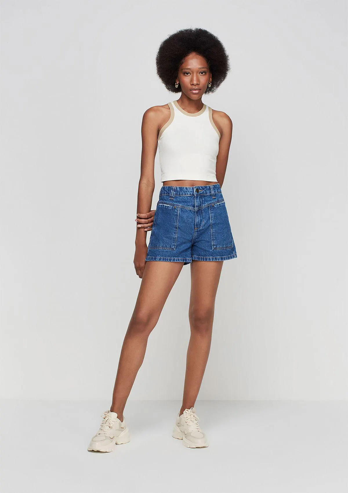 Shorts Jeans Curto Cintura Alta - Azul